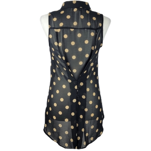 Sans Souci Black Sleeveless High Low Tank Top with Tan Polka Dots Small NWOT - Picture 5 of 7